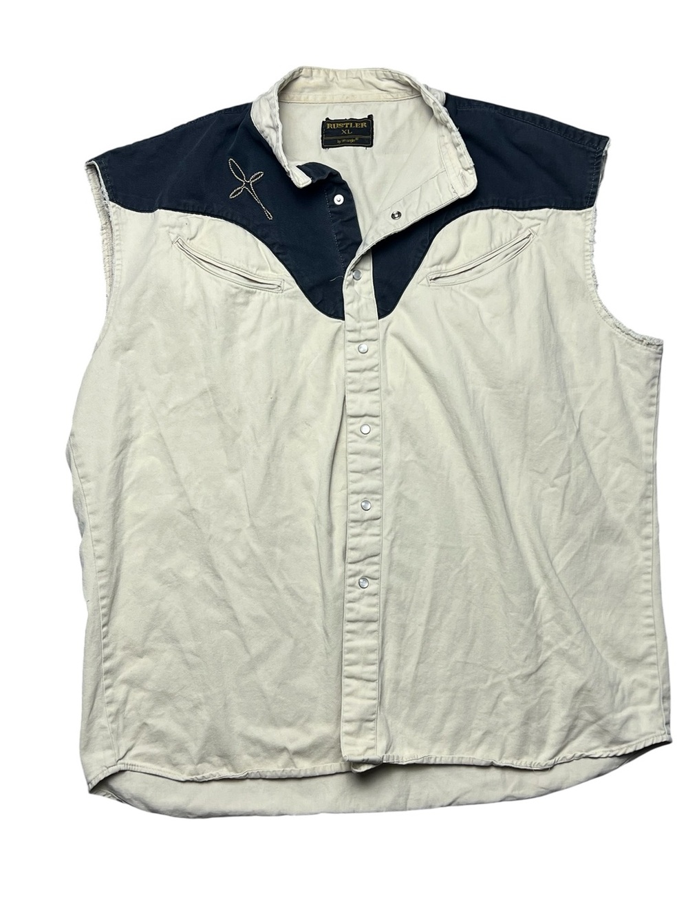 Vintage Rustler by Wrangler Sleeveless Western Pearl Snap Shirt XL